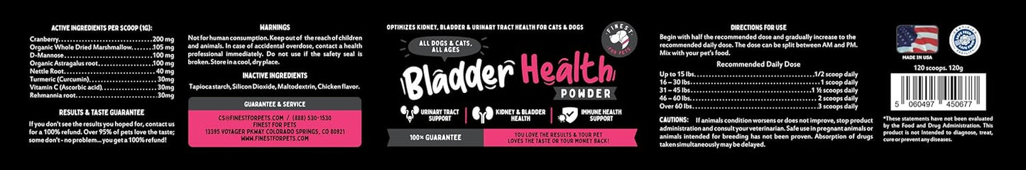 Cranberry & D-Mannose Powder for Pet UTI & Bladder Health - 120g Supplement for Dogs & Cats - Supports Kidney & Urinary Tract Health