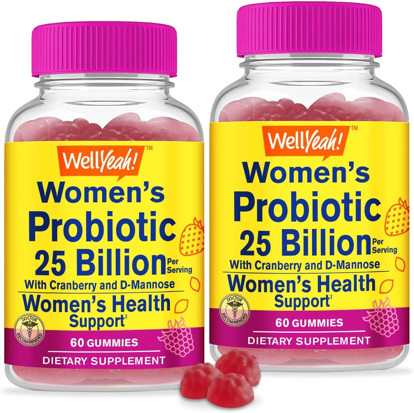 Cranberry & D-Mannose Probiotic Gummies for Women - 25 Billion CFU, 12 Strains - Vaginal & Gut Health, Digestive Support - 60 Gummies (2 Pack)