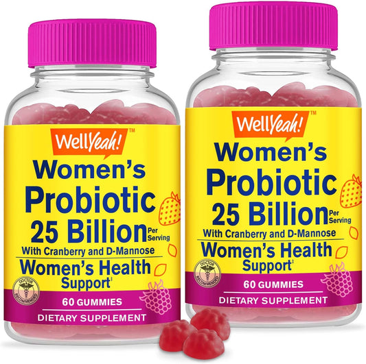 Cranberry & D-Mannose Probiotic Gummies for Women - 25 Billion CFU, 12 Strains - Vaginal & Gut Health, Digestive Support - 60 Gummies (2 Pack)
