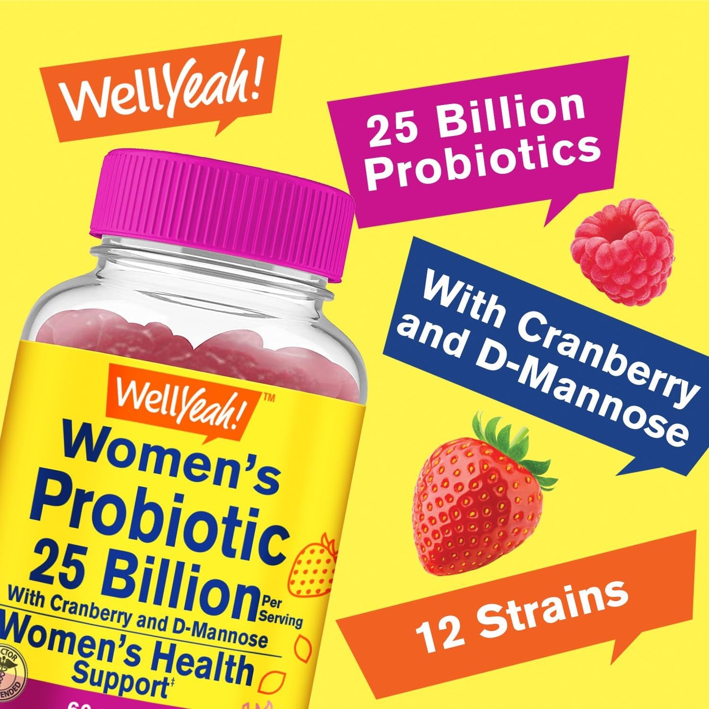 Cranberry & D-Mannose Probiotic Gummies for Women - 25 Billion CFU, 12 Strains - Vaginal & Gut Health, Digestive Support - 60 Gummies (2 Pack)