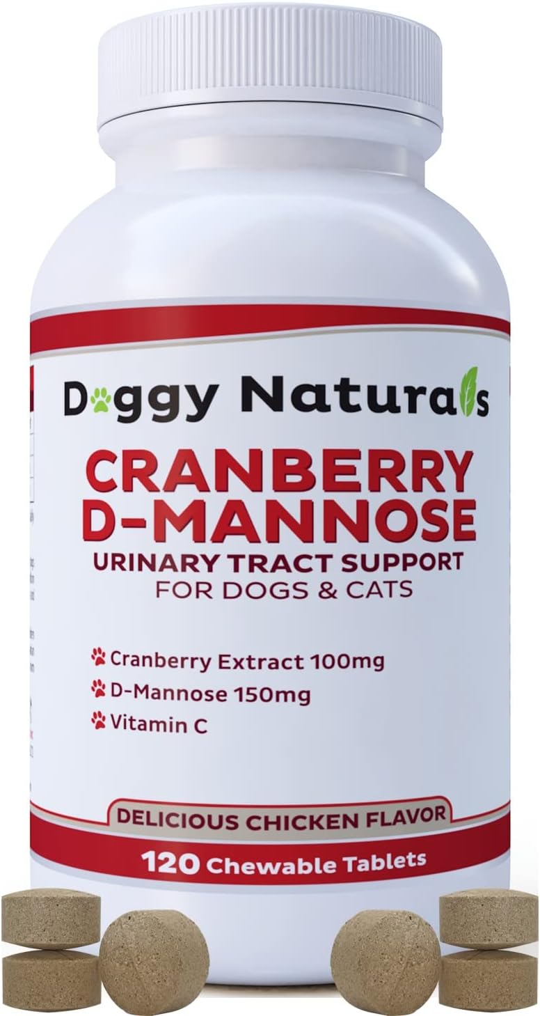 Cranberry D-Mannose Tablets for Cats and Dogs - UTI Prevention & Kidney Support - 120 Count