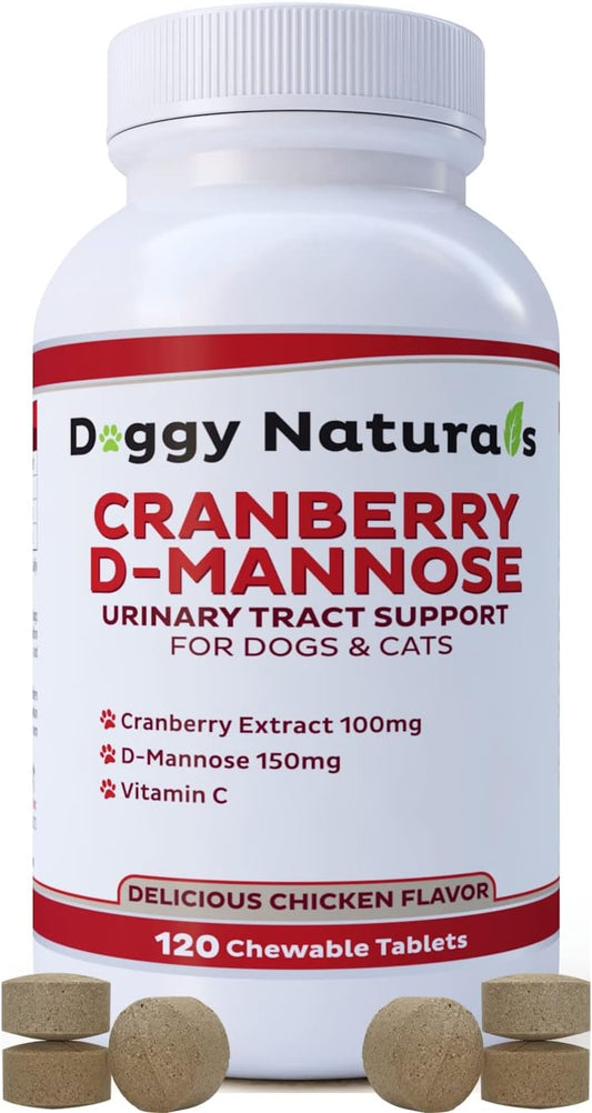 Cranberry D-Mannose Tablets for Cats and Dogs - UTI Prevention & Kidney Support - 120 Count