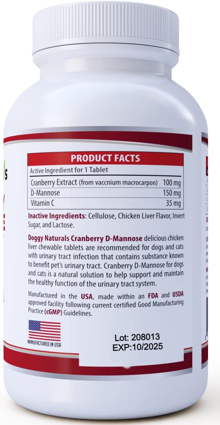 Cranberry D-Mannose Tablets for Cats and Dogs - UTI Prevention & Kidney Support - 120 Count