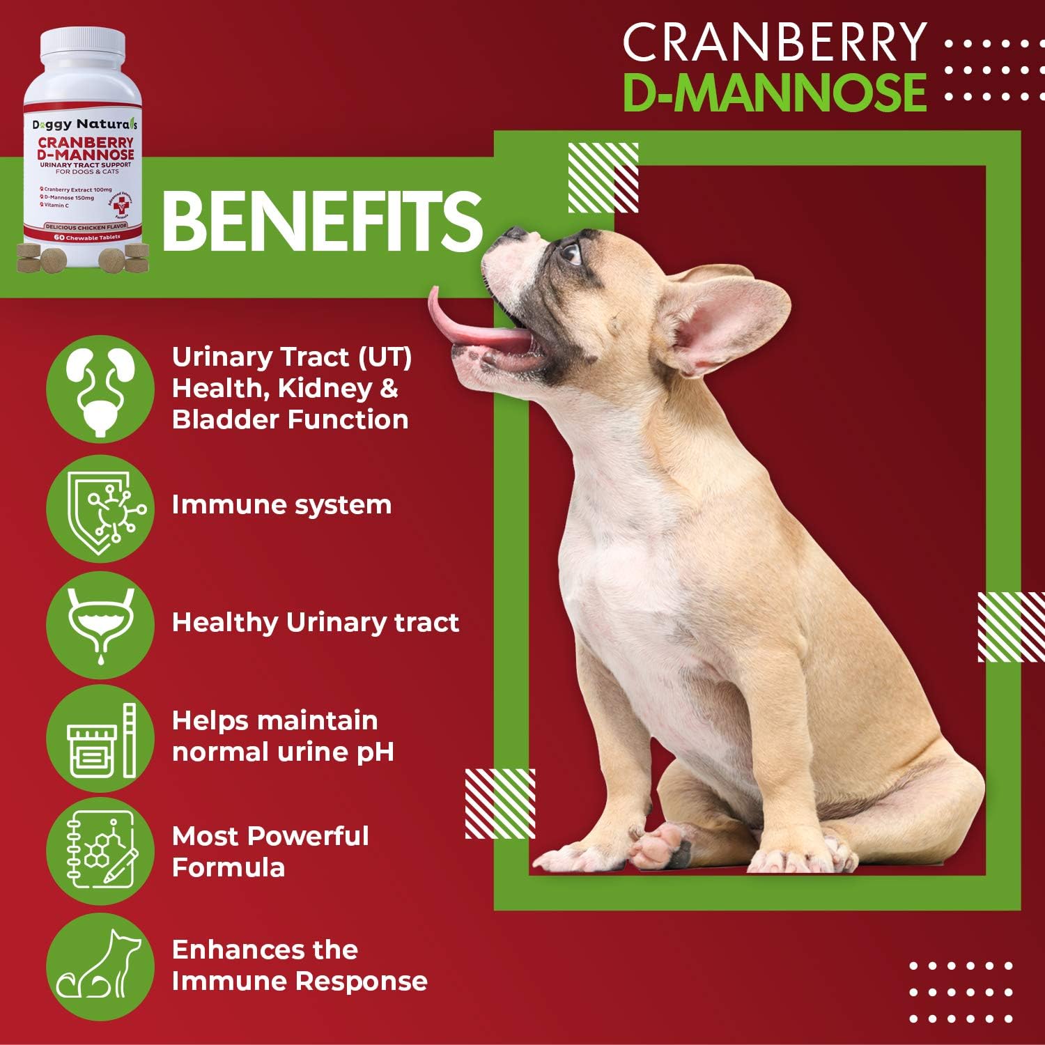 Cranberry D-Mannose Tablets for Cats and Dogs - UTI Prevention & Kidney Support - 120 Count