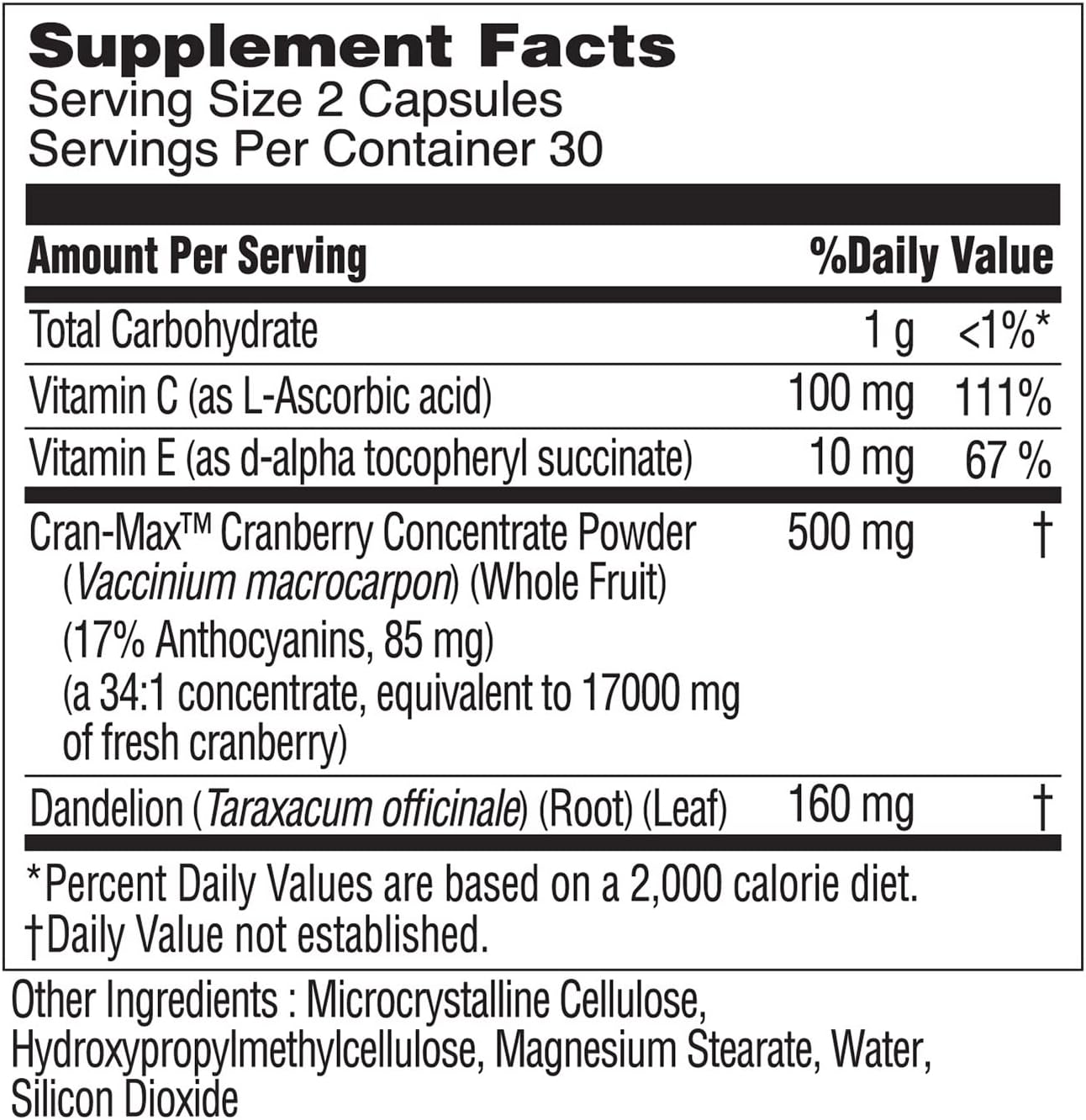 Cranberry & Dandelion UTI Relief Supplement with Vitamins - Immune & Bladder Support for Women & Men - 60 Capsules