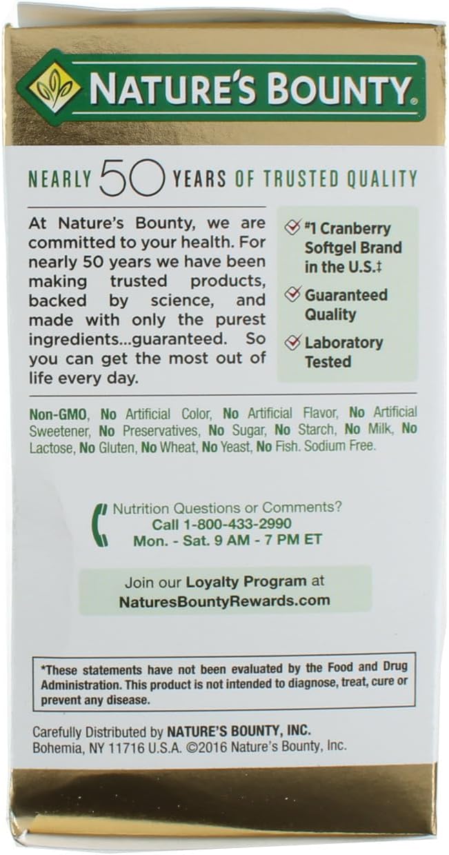 Cranberry Dietary Supplement Soft Gels - Pack of 180 - Nature's Bounty