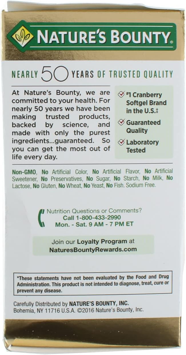 Cranberry Dietary Supplement Soft Gels - Pack of 180 - Nature's Bounty