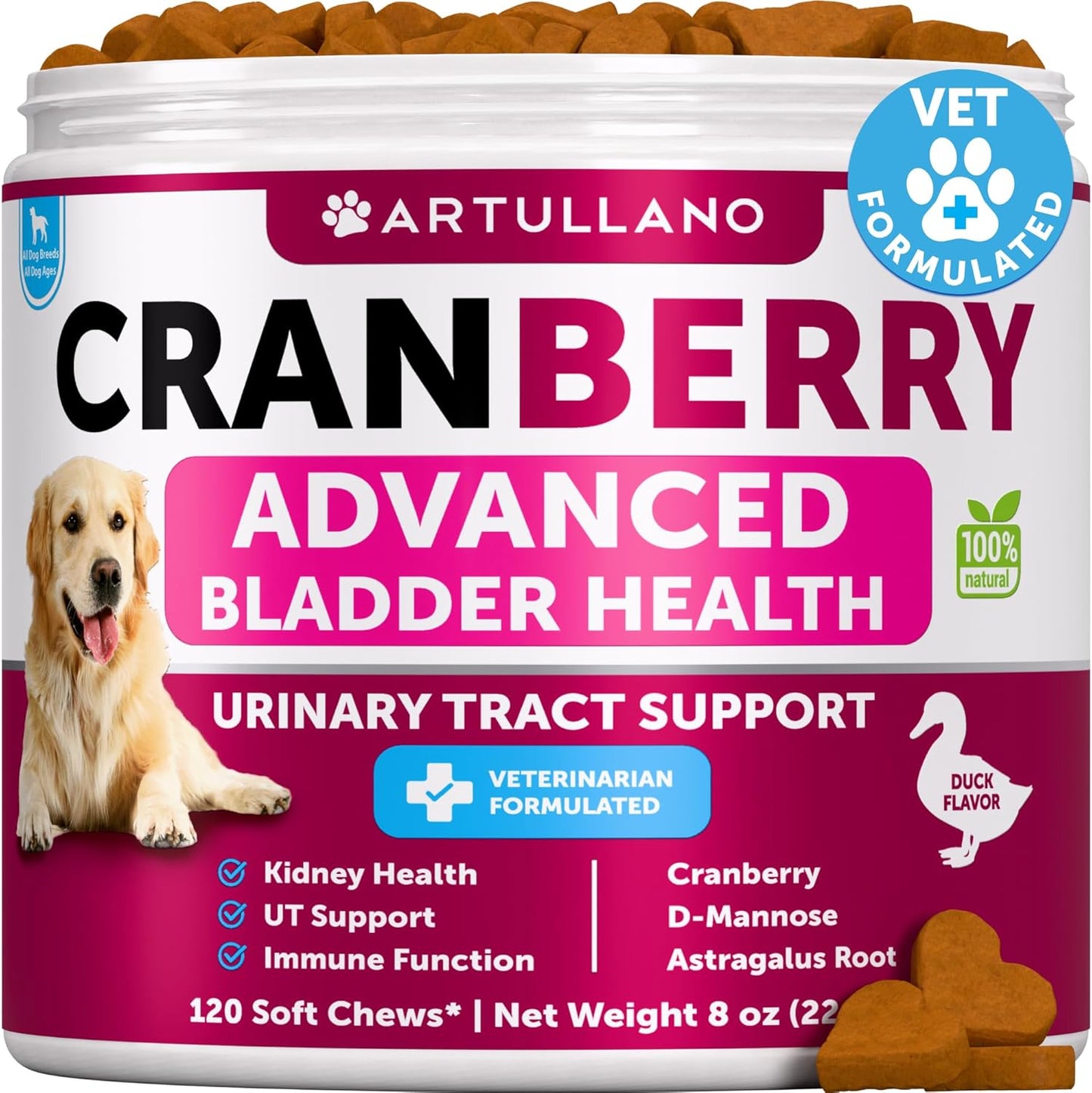 Cranberry Dog UTI Treatment - Bladder Control & Kidney Support - UTI Incontinence Pill with Fish Oil - 120 Soft Chews for Urinary Tract Infection