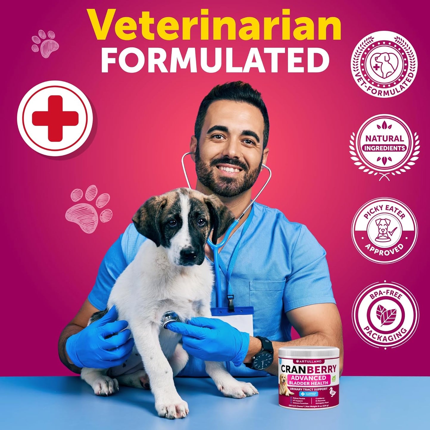 Cranberry Dog UTI Treatment - Bladder Control & Kidney Support - UTI Incontinence Pill with Fish Oil - 120 Soft Chews for Urinary Tract Infection