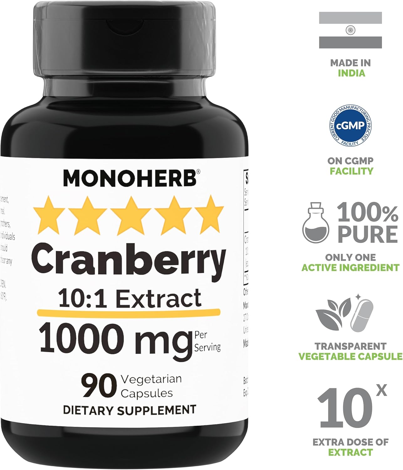 Cranberry Extract Capsules - 1000 mg, 90 Vegetarian Capsules by MONOHERB