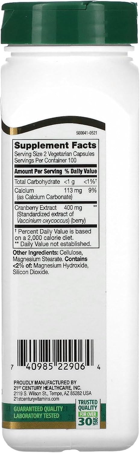 Cranberry Extract Capsules by 21st Century Healthcare, Inc - 200 Count Bottle for Improved Health