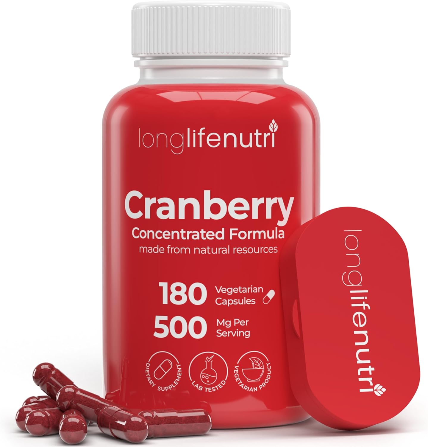 Cranberry Extract Capsules with Vitamin C & E, 500mg, 180 Vegetarian Capsules, Urinary Tract & Bladder Health Support, Made in USA - 6 Month Supply