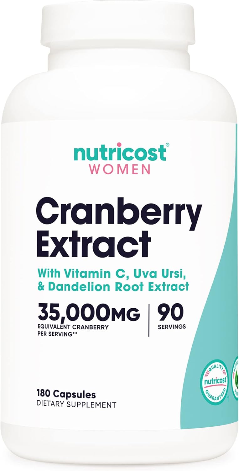 Cranberry Extract for Women - 35,000mg Equivalent - 180 Capsules with Vitamin C, Uva Ursi, Dandelion Root - Non-GMO & Gluten Free Supplement