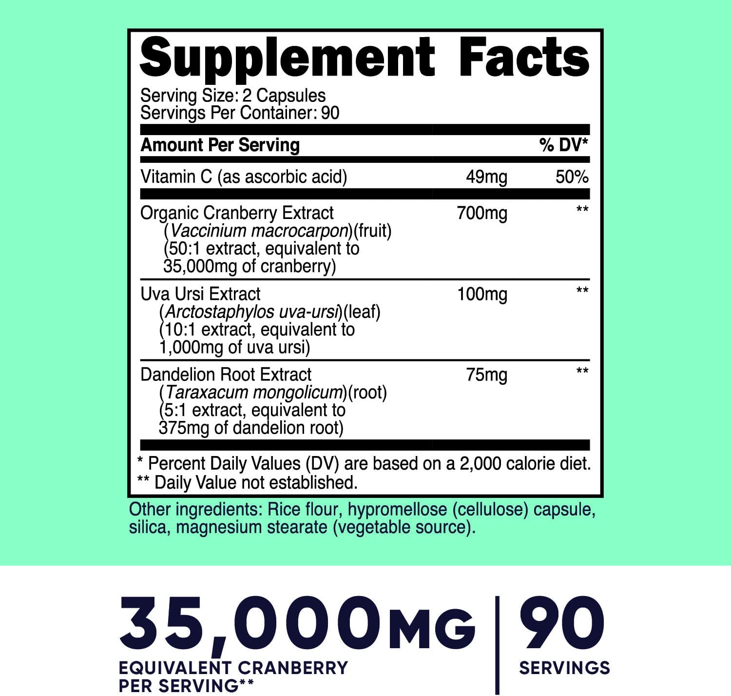 Cranberry Extract for Women - 35,000mg Equivalent - 180 Capsules with Vitamin C, Uva Ursi, Dandelion Root - Non-GMO & Gluten Free Supplement