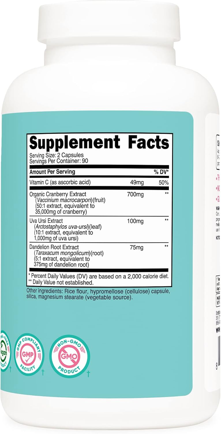 Cranberry Extract for Women - 35,000mg Equivalent - 180 Capsules with Vitamin C, Uva Ursi, Dandelion Root - Non-GMO & Gluten Free Supplement