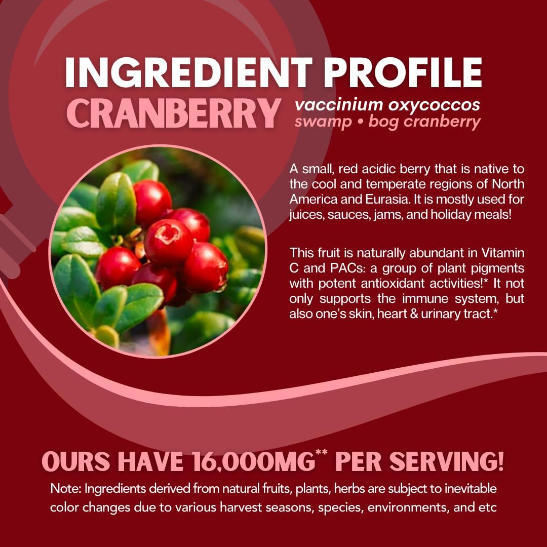 Cranberry Extract Pills with 25% Proanthocyanidins & Vitamin C - 180 Capsules for Urinary Tract, Skin & Immune Support - Non-GMO, Gluten-Free