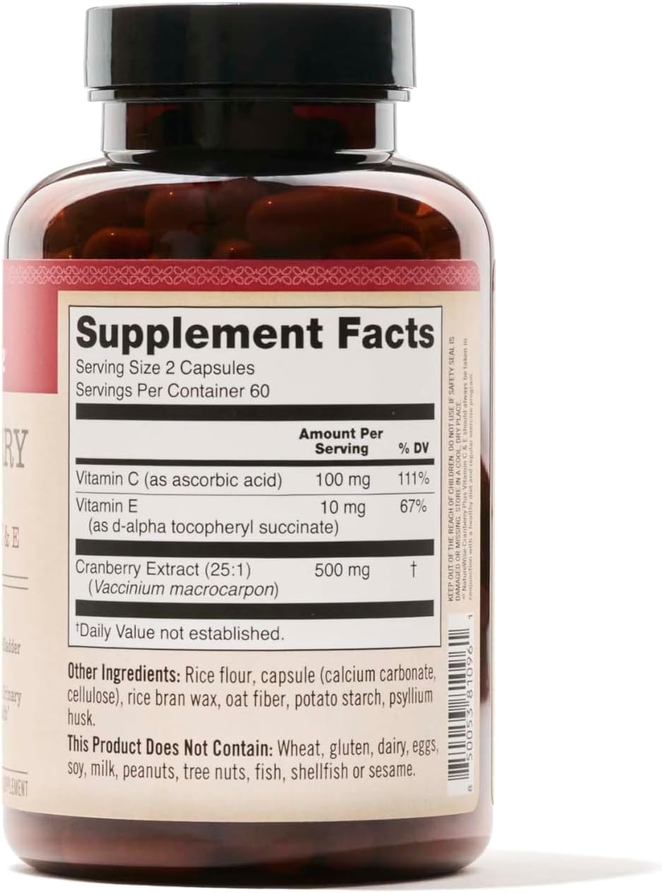 Cranberry Extract Pills with Vitamin C & E for Urinary Tract Health - 12,500mg Strength - Vegan, Non-GMO - 120 Capsules