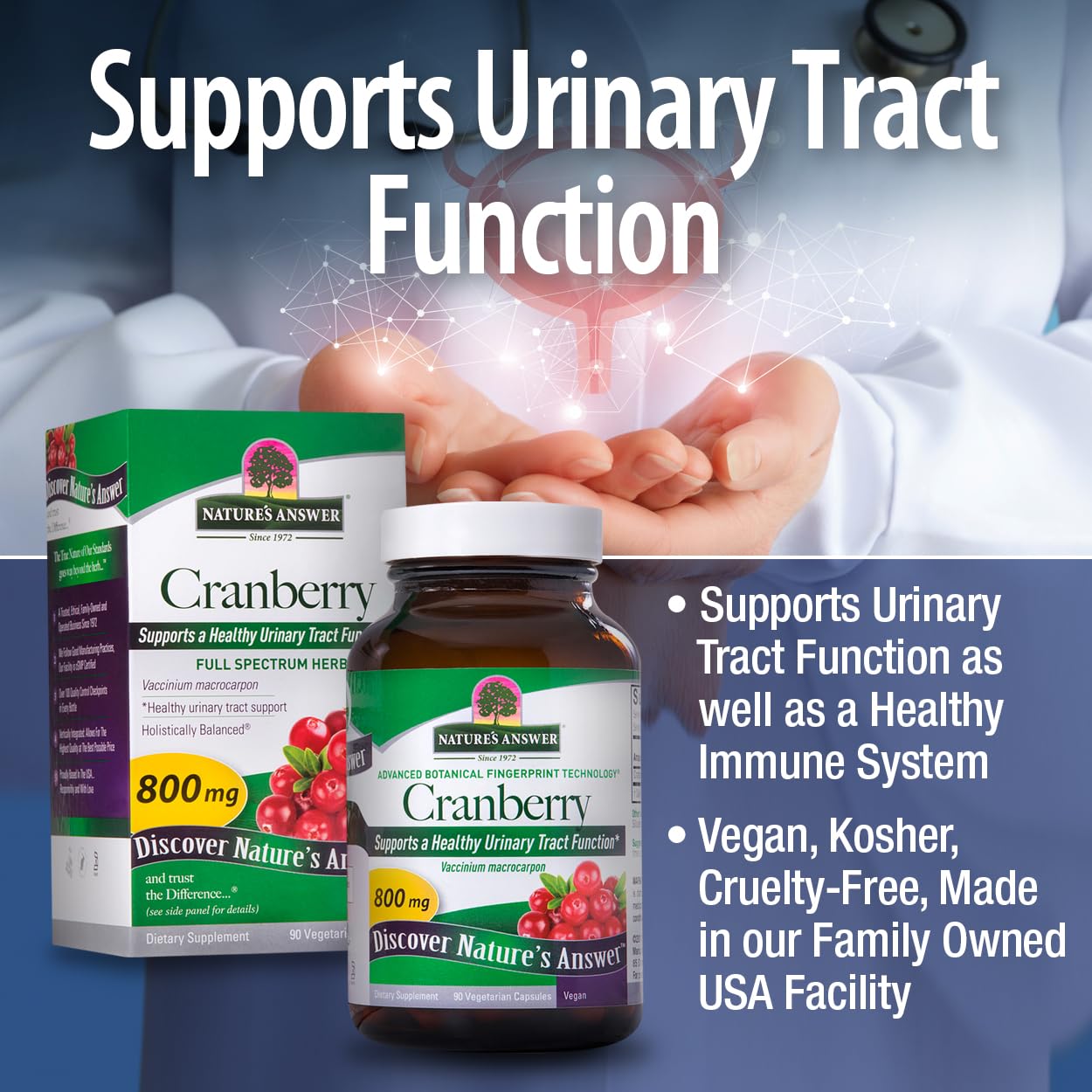 Cranberry Fruit Capsules for Urinary Tract Support - 90 Count, Vegetarian & Natural Detoxifier for Healthy Bladder Function