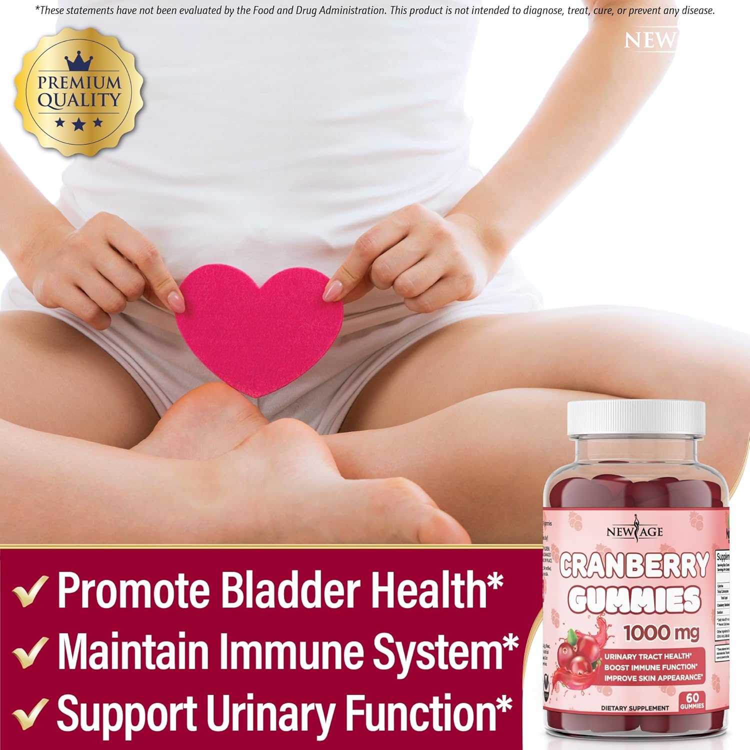 Cranberry Gummies 1000mg for Urinary Tract Health - Supports Bladder, Kidney, UTI - Vegetarian Formula with 120 Gummies
