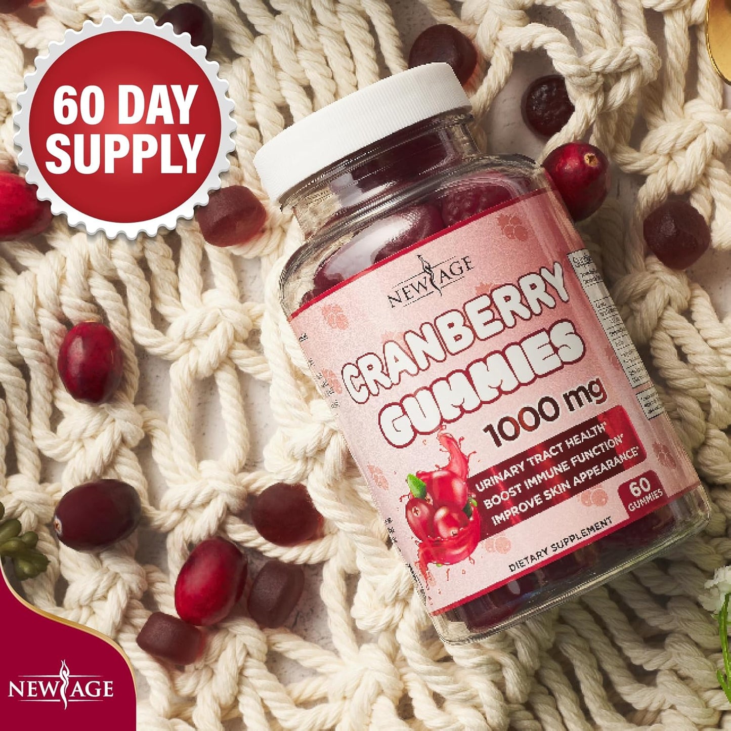 Cranberry Gummies 1000mg for Urinary Tract Health - Supports Bladder, Kidney, UTI - Vegetarian Formula with 120 Gummies