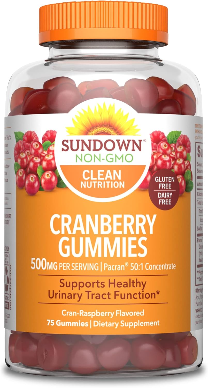 Cranberry Gummies Dietary Supplement 500mg - 75 Count, Cran-Raspberry Flavor, Supports Urinary Tract Health