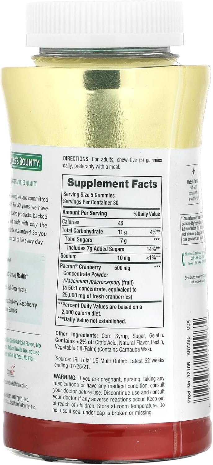 Cranberry Gummies for Urinary Tract Support - 500mg, Cran-Raspberry Flavor - 150 Count