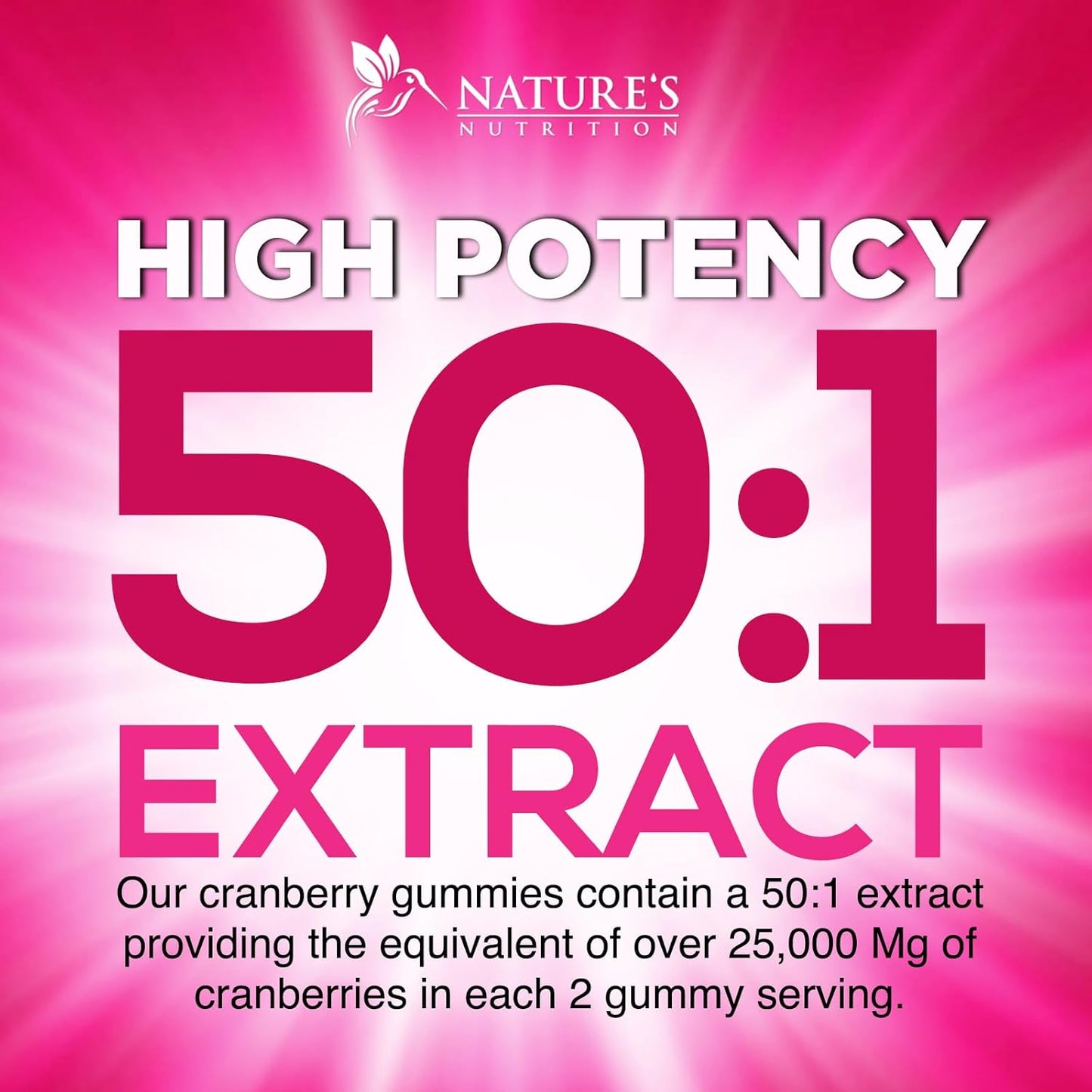Cranberry Gummies with Vitamin C - 25,000mg Extract for Urinary Tract Support - 120 Chewable Non-GMO Supplements for Women by Nature's Nutrition