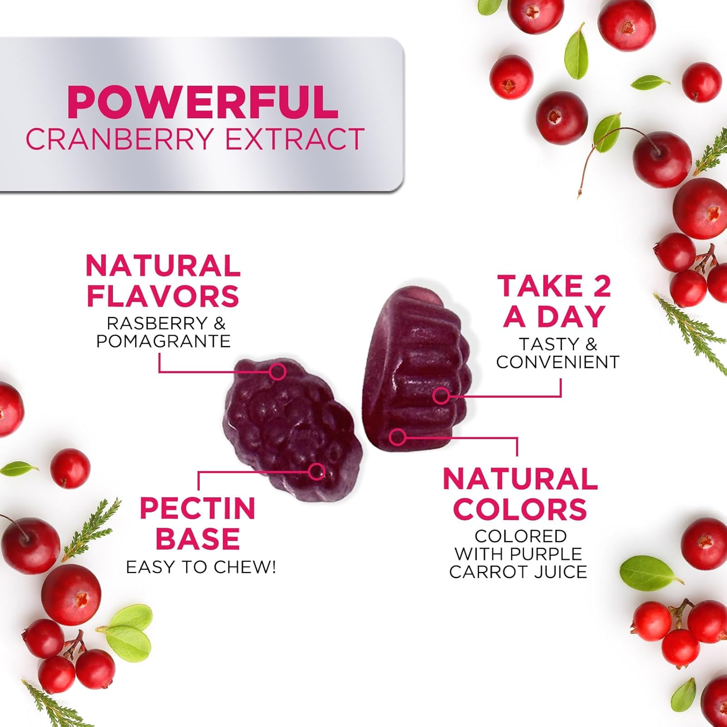 Cranberry Gummies with Vitamin C - 25,000mg Extract for Urinary Tract Support - 120 Chewable Non-GMO Supplements for Women by Nature's Nutrition