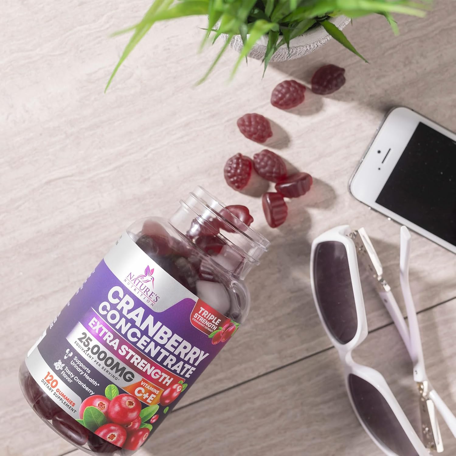 Cranberry Gummies with Vitamin C - 25,000mg Extract for Urinary Tract Support - 120 Chewable Non-GMO Supplements for Women by Nature's Nutrition