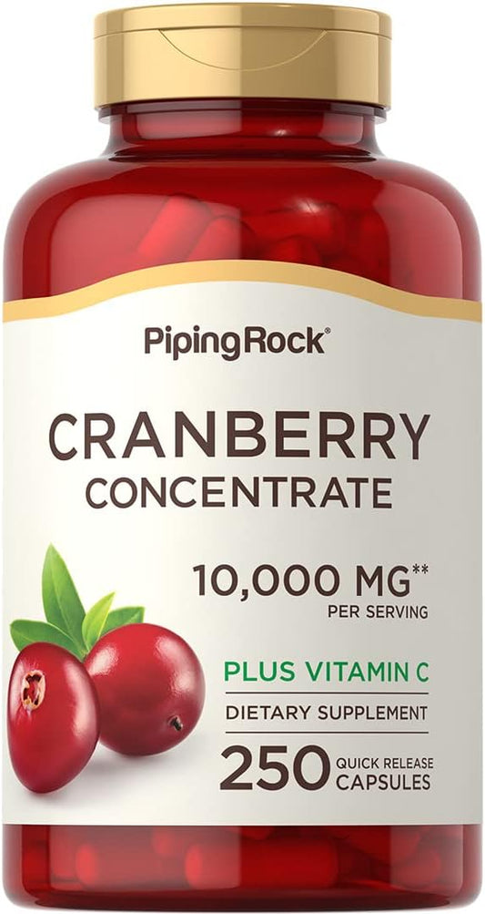 Cranberry Pills for Women 10,000mg - 250 Capsules with Concentrate Extract & Vitamin C - Non-GMO, Gluten Free