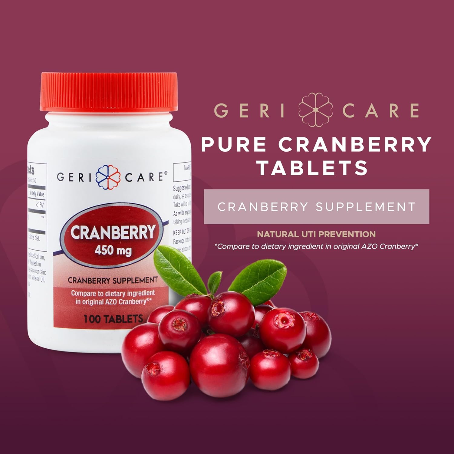 Cranberry Supplement for Seniors - 100 Tablets, 450 mg - Pack of 3