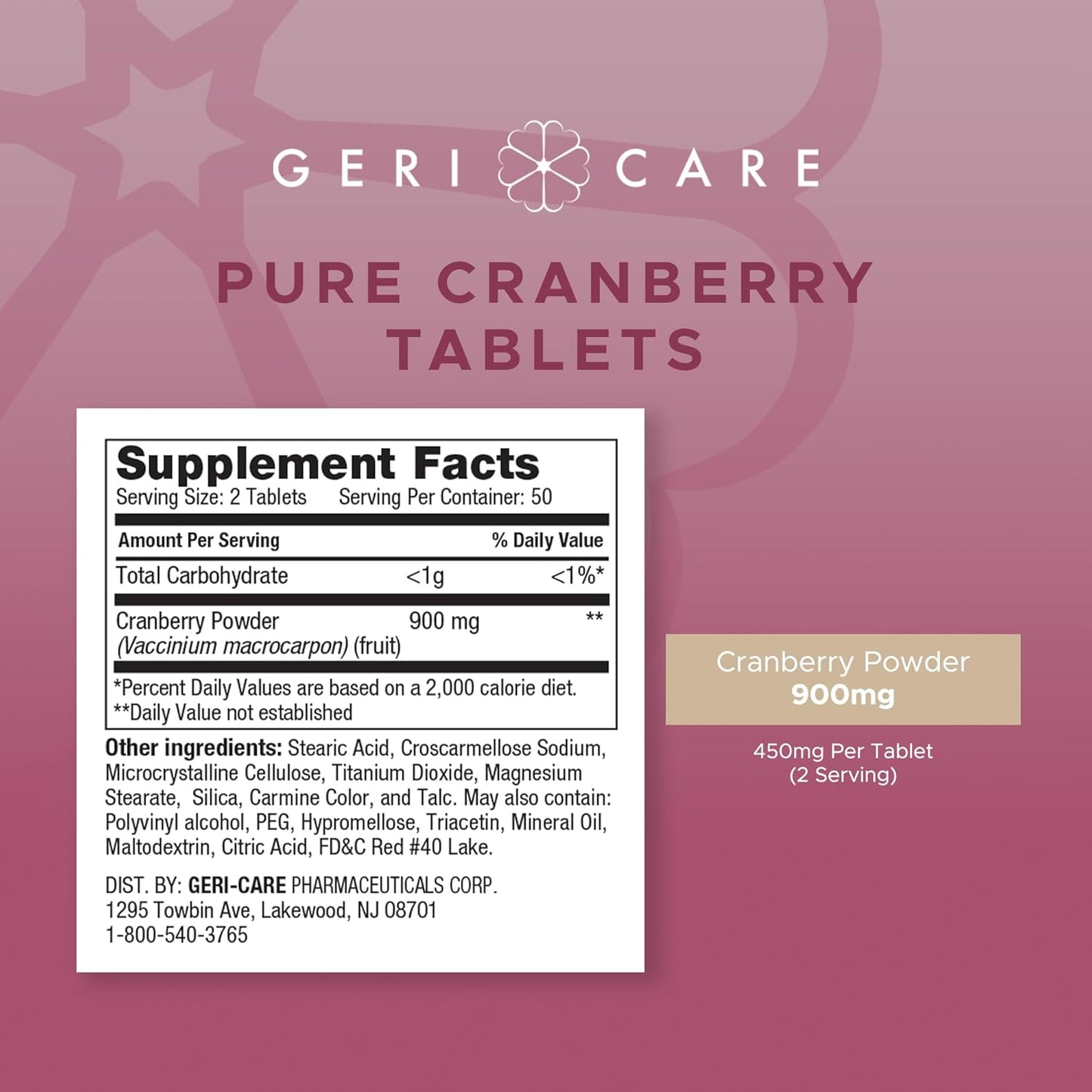 Cranberry Supplement for Seniors - 100 Tablets, 450 mg - Pack of 3