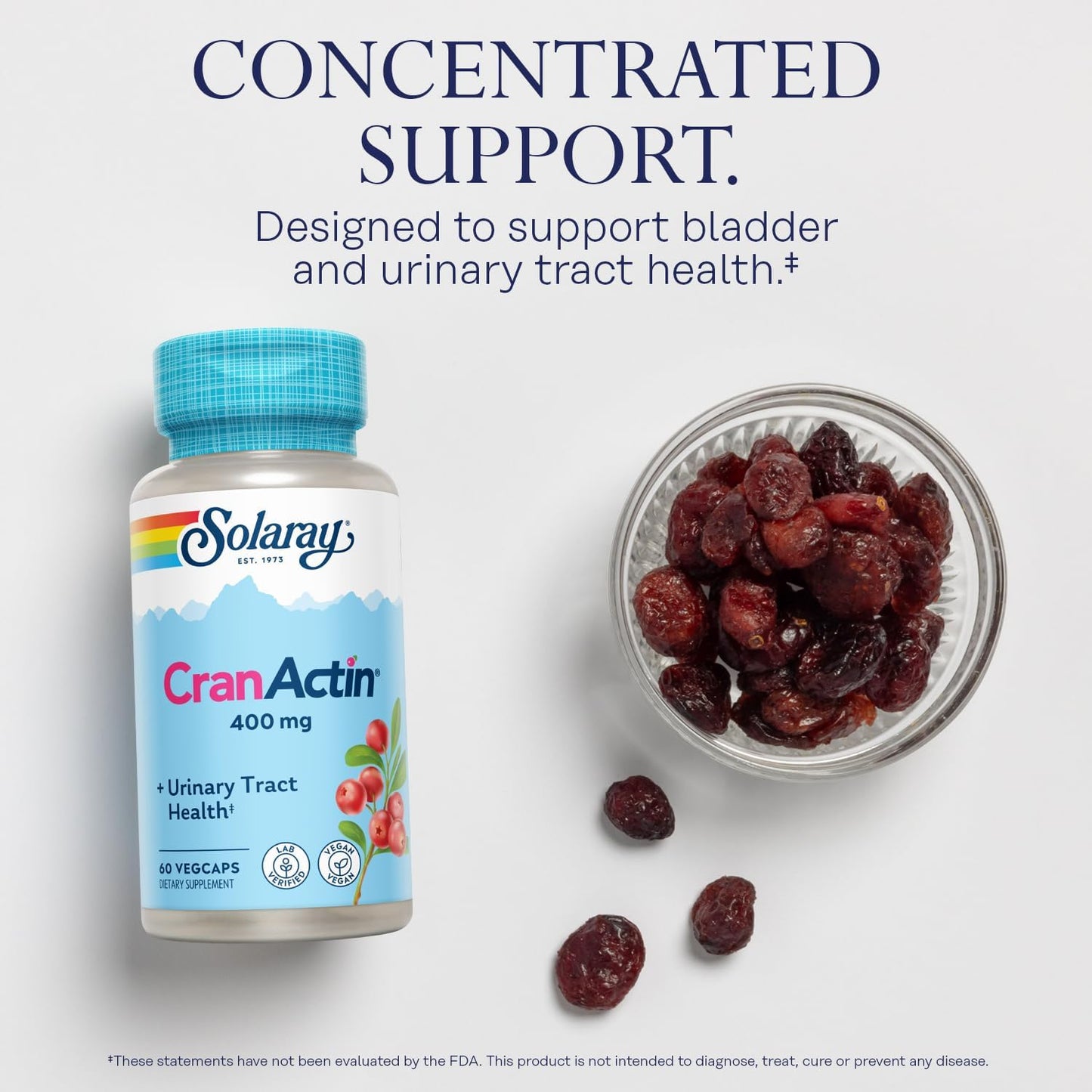 Cranberry Supplements for Bladder & Urinary Health - 400 mg with Vitamin C - Vegan, 60-Day Guarantee, 60 Servings