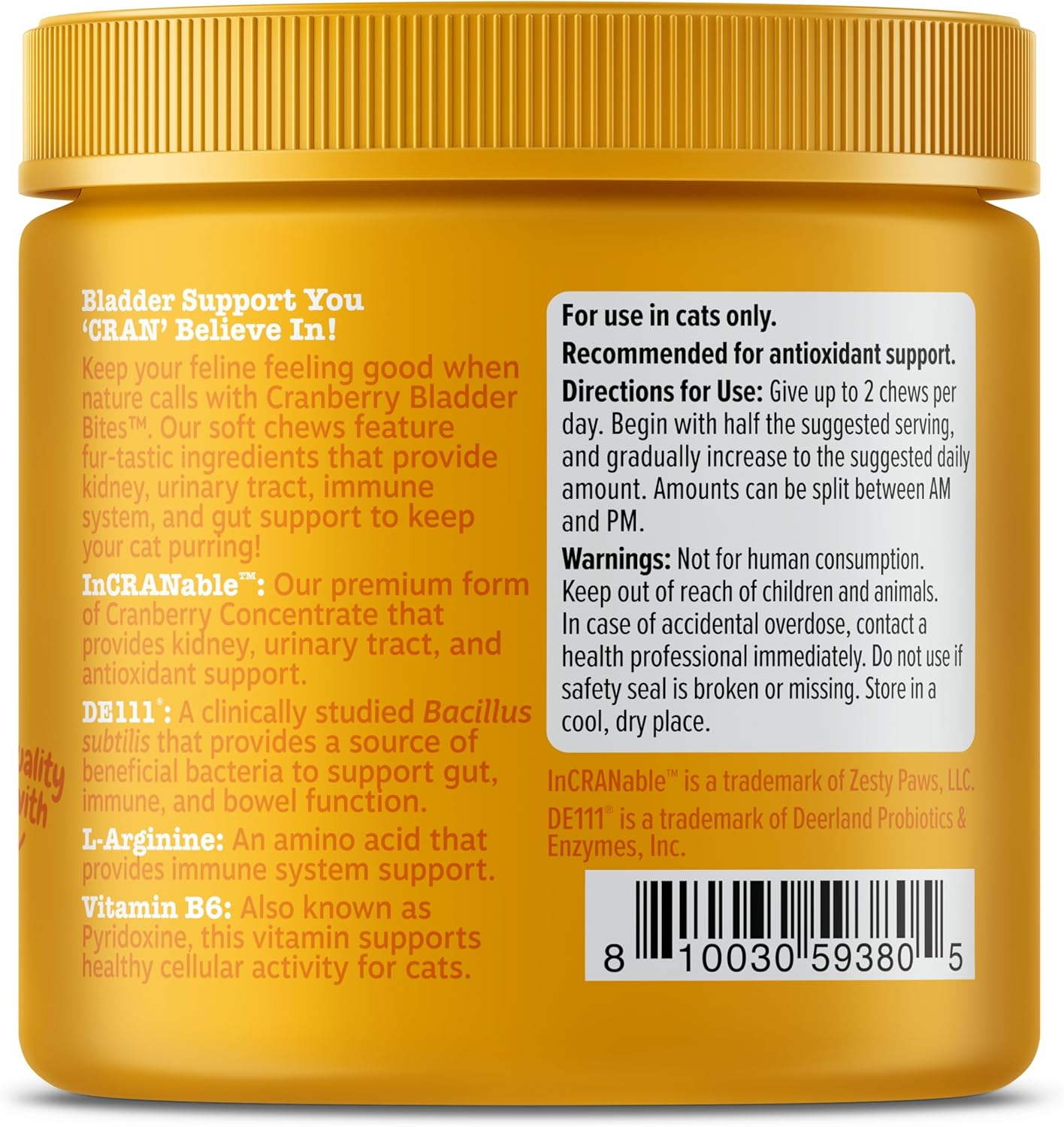 Cranberry Urinary Tract Bites for Cats - Supports Kidney & Urinary Health - Soft Chews with D-Mannose, Vitamin B6, L-Arginine - Immune & Gut Support - Bacon Flavor - 60 Count