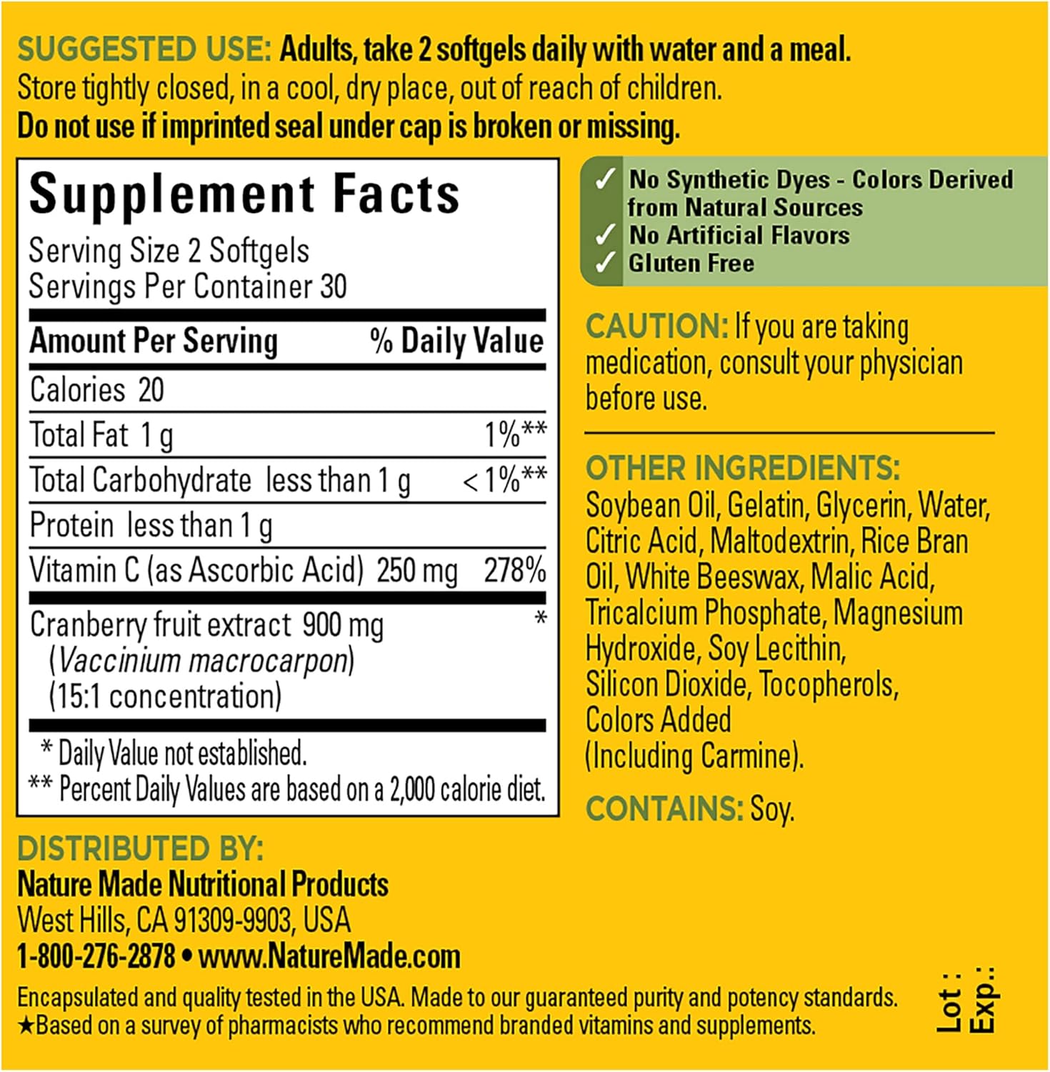 Cranberry with Vitamin C Softgels for Immune & Antioxidant Support - 60 Count