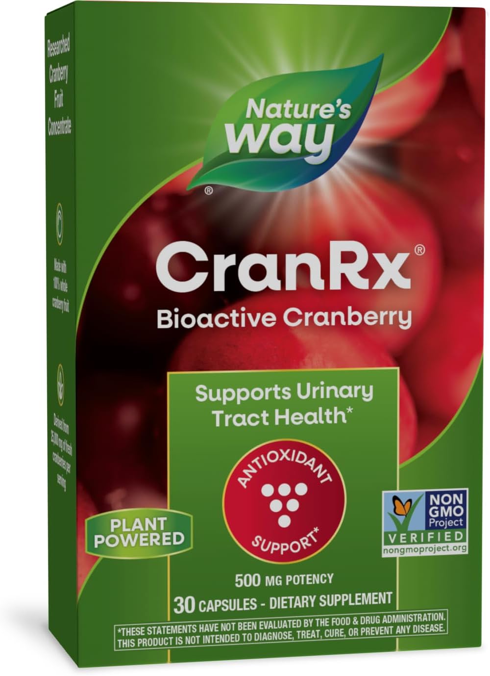 CranRx® BioActive Cranberry 500mg Capsules for Urinary Tract & Antioxidant Support - Vegan & Non-GMO - 30 Count