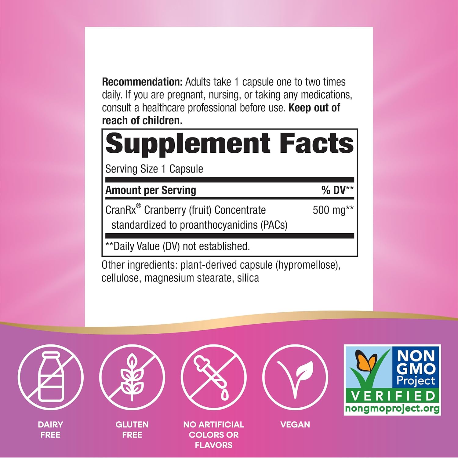 CranRx® BioActive Cranberry 500mg Capsules for Urinary Tract & Antioxidant Support - Vegan & Non-GMO - 30 Count