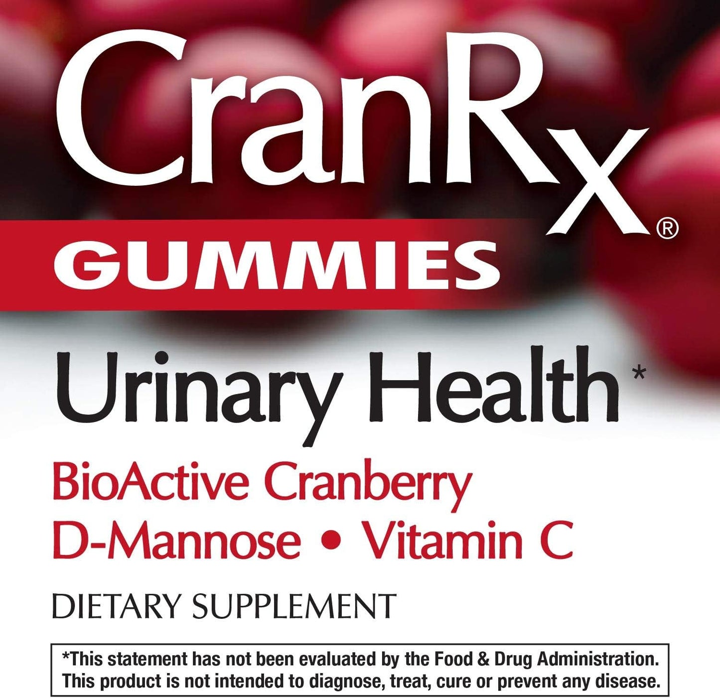 CranRx Cranberry Gummies with D-Mannose and Vitamin C for Urinary Tract Health, 60 Gummies