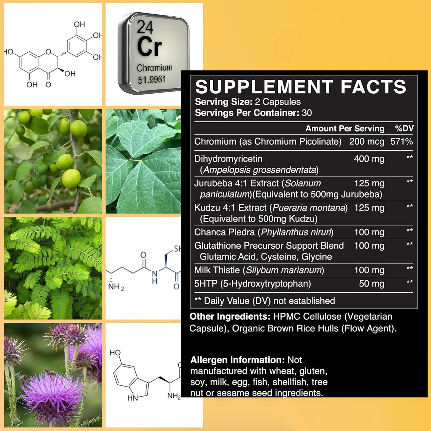 Cravings Management Supplement with Kudzu, Milk Thistle, Jurubeba, Chanca Piedra, 5HTP - Third Party Tested - 60 Vegan Capsules - Made in USA