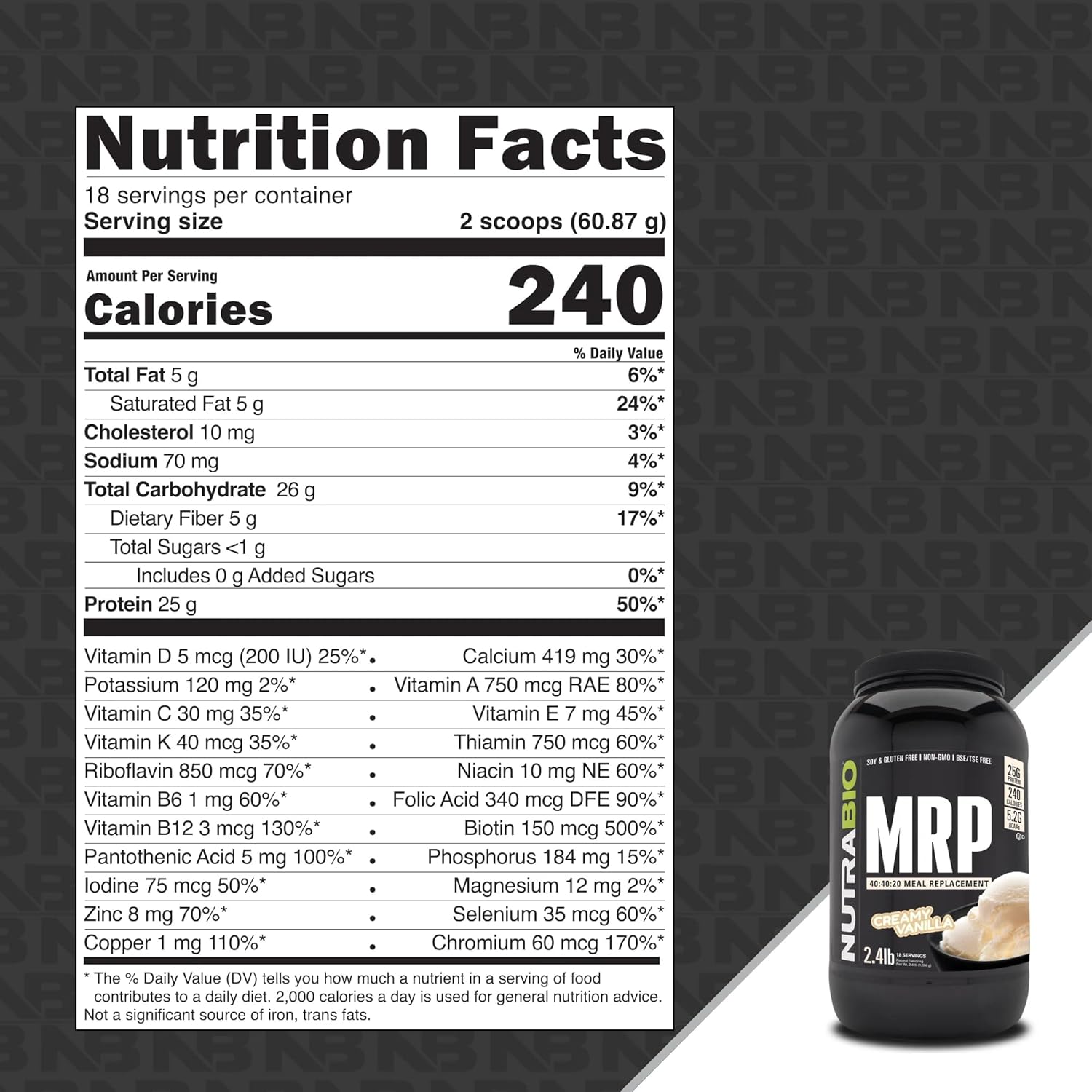 Creamy Vanilla NutraBio MRP Protein Meal Replacement Shake - 2.5 Pounds