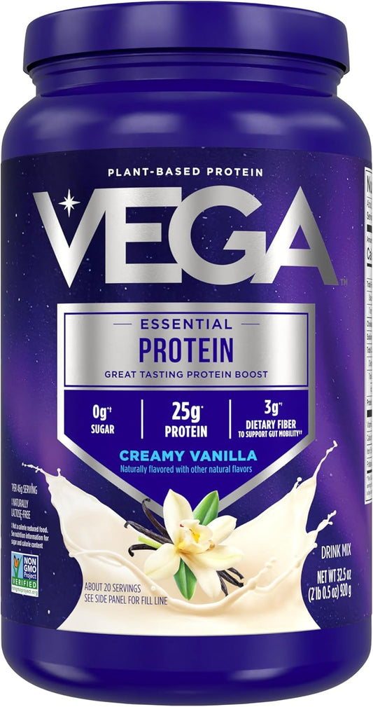 Creamy Vanilla Plant-Based Protein Powder for Water, Milk, and Smoothies - 32.5 oz