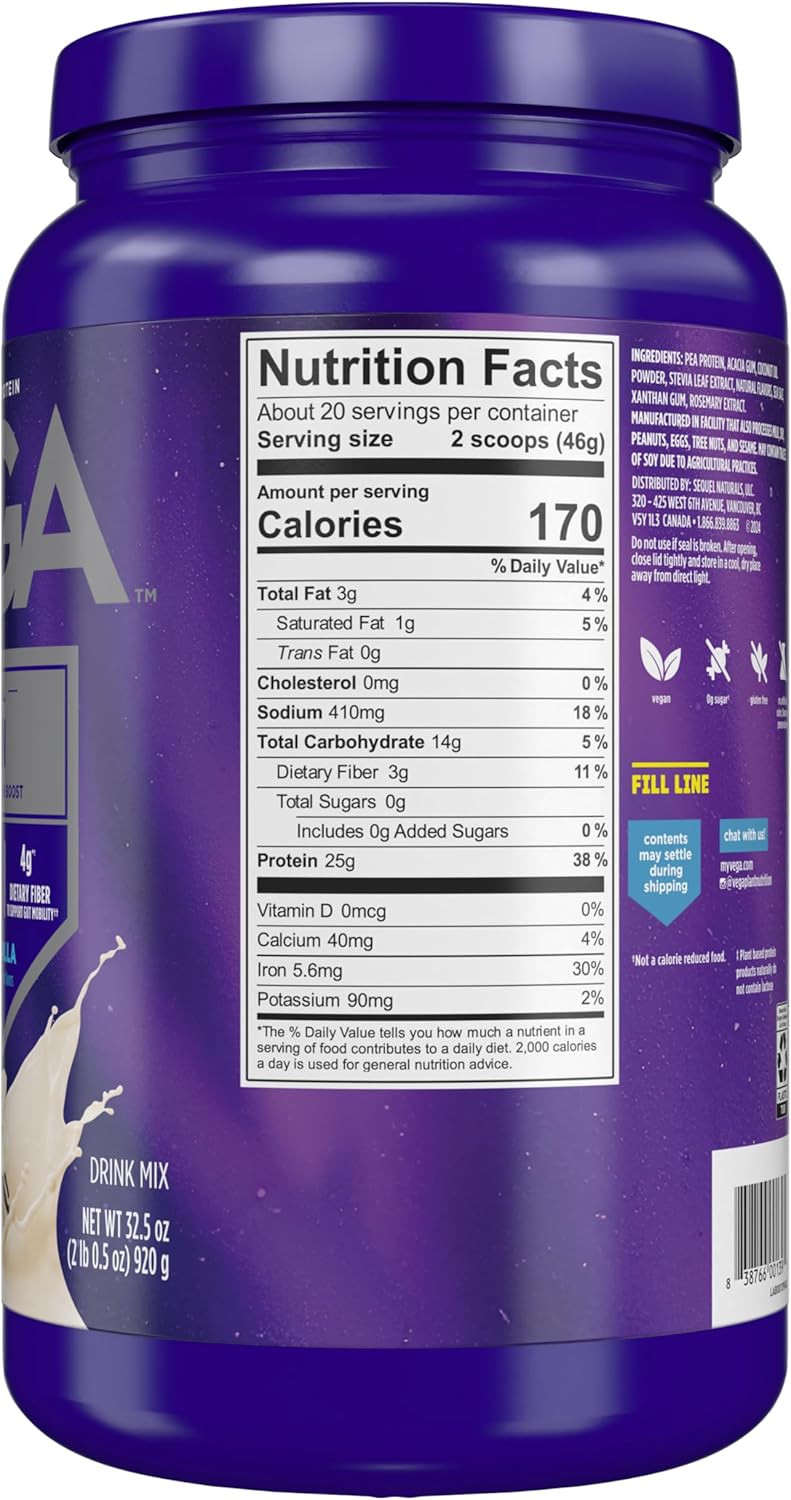 Creamy Vanilla Plant-Based Protein Powder for Water, Milk, and Smoothies - 32.5 oz