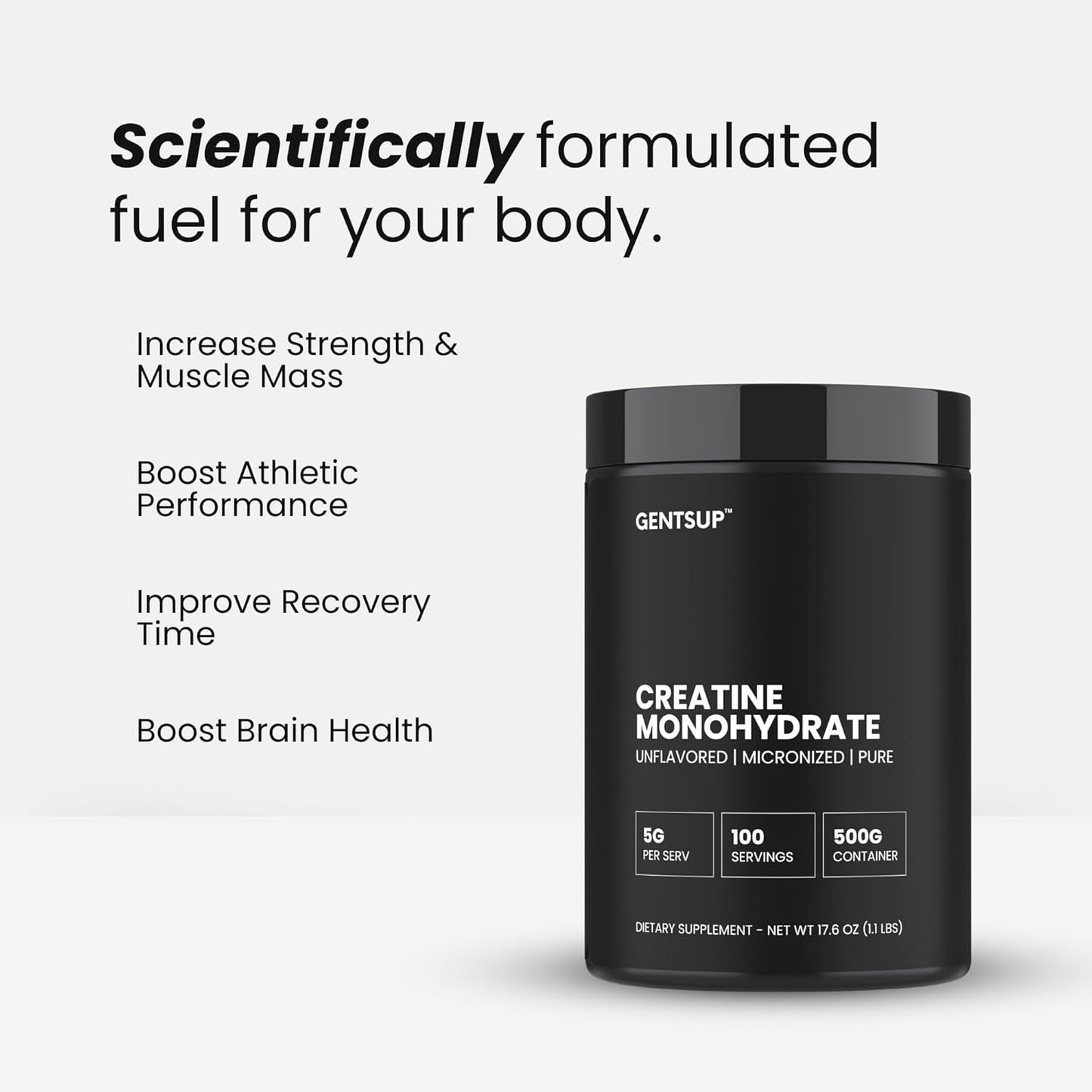 Creapure Creatine Monohydrate Powder 5000mg - Unflavored for Muscle Growth, Strength, Performance - 100 Servings, Non-GMO, Gluten-Free, NSF Certified