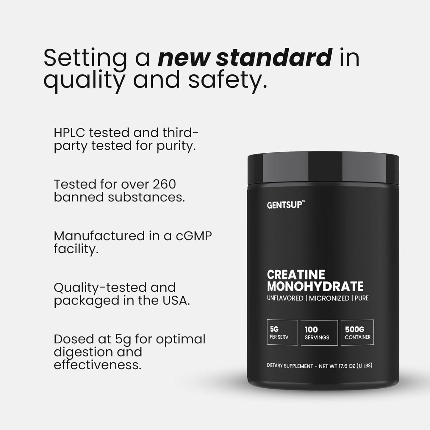 Creapure Creatine Monohydrate Powder 5000mg - Unflavored for Muscle Growth, Strength, Performance - 100 Servings, Non-GMO, Gluten-Free, NSF Certified