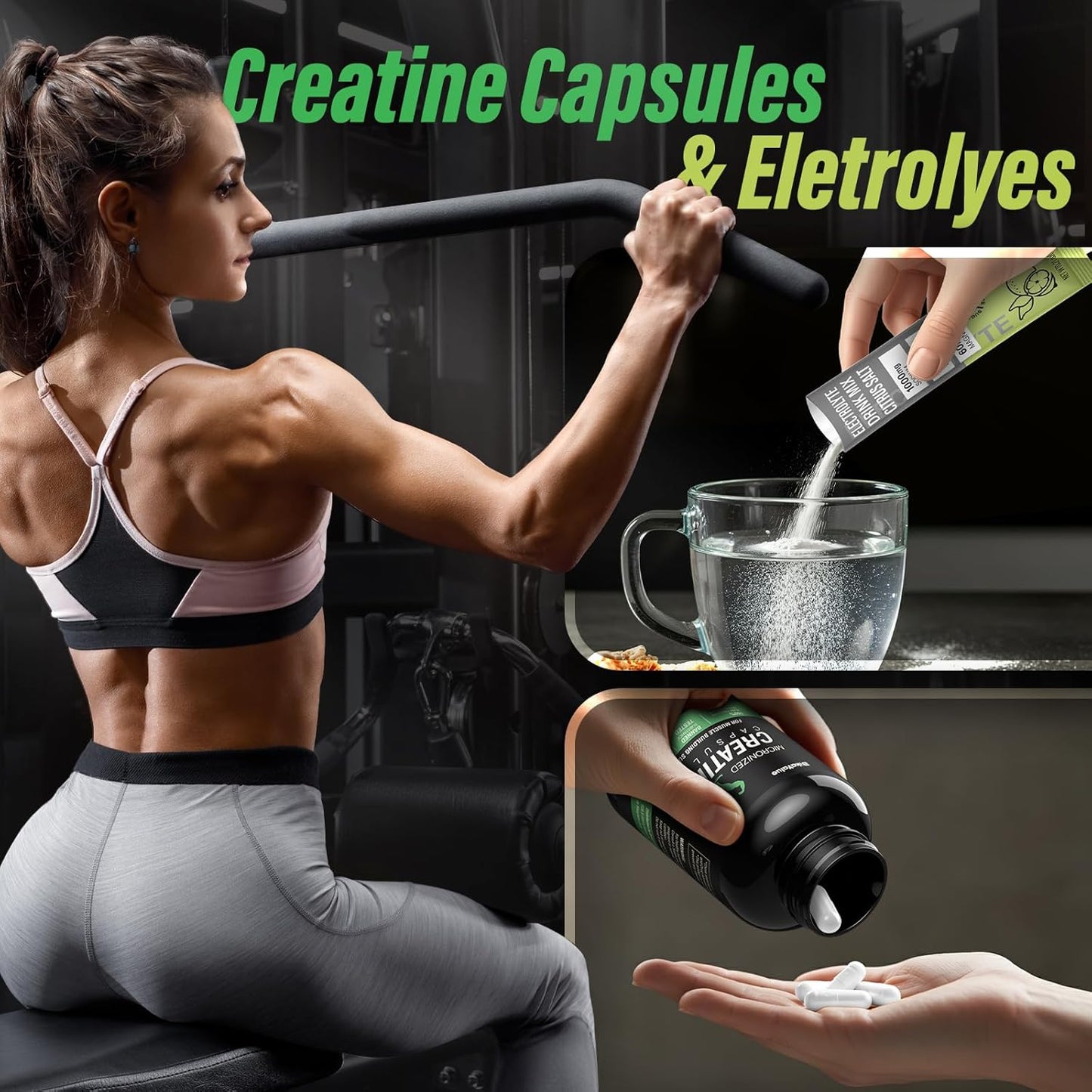 Creatine Capsules & Electrolytes Powder Combo for Muscle Recovery & Energy - 150 Capsules + 10-Pack Electrolyte Supplement - Gluten-Free for Men & Women (30 Servings)