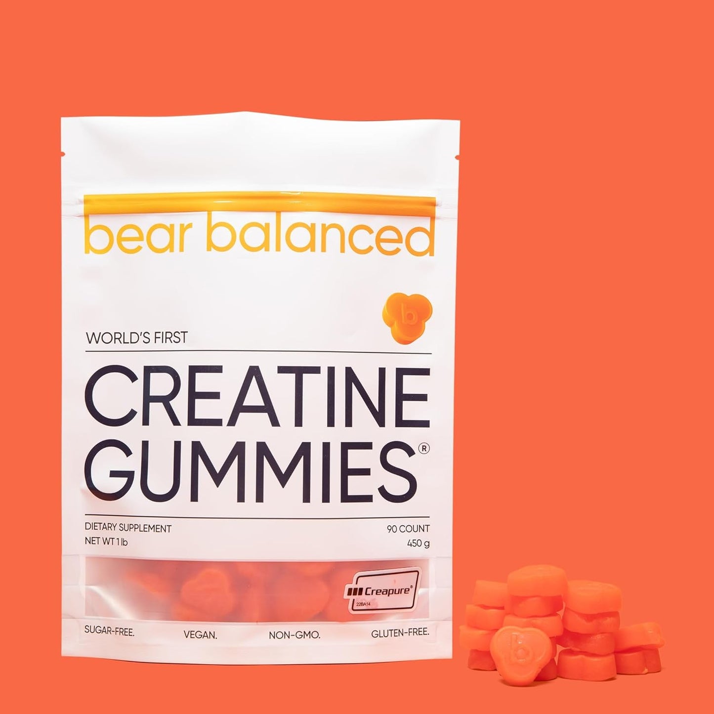 Creatine Gummies with L-Theanine, L-Tyrosine, B12 for Muscle Growth & Focus - Peach Mango, 1 Pack