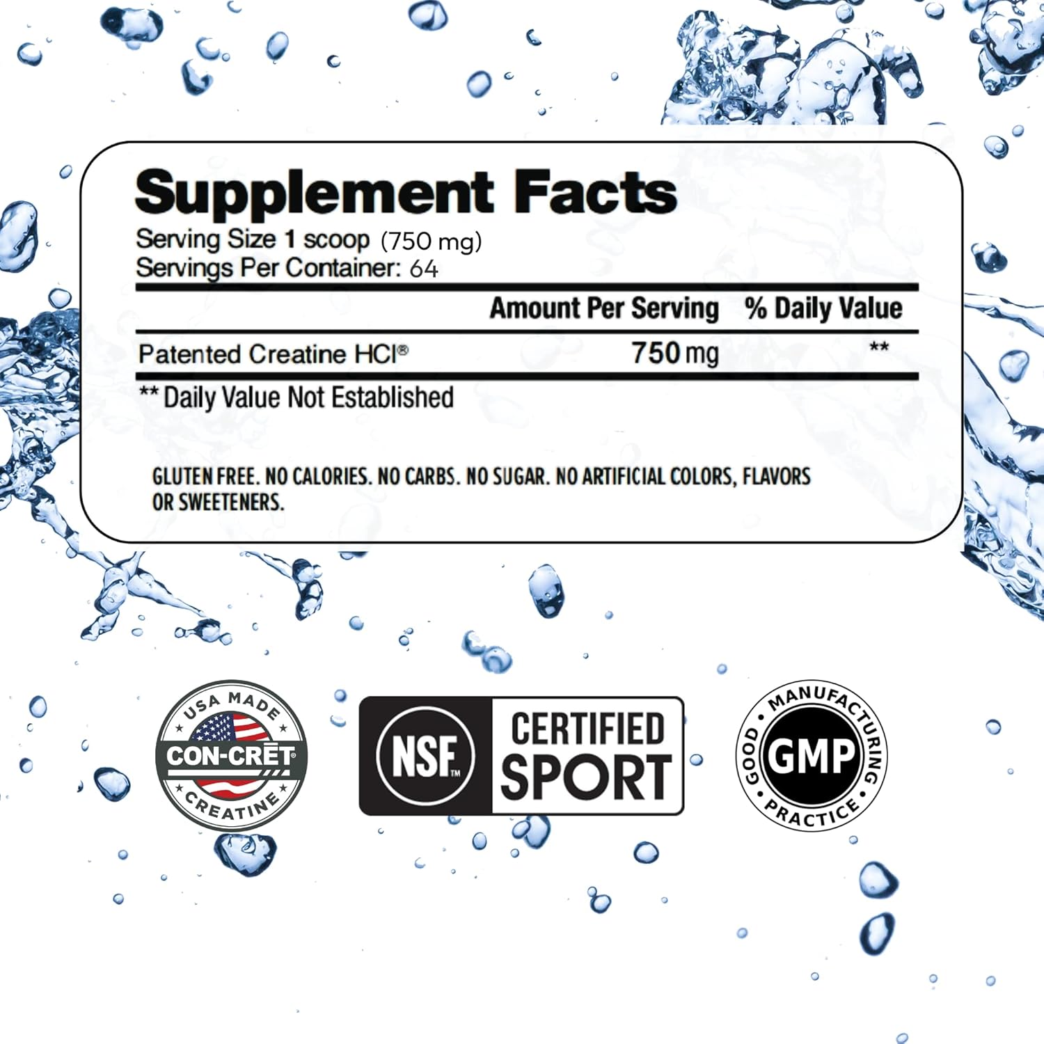 Creatine HCl Powder for Muscle, Cognitive, and Cellular Energy Support | No Bloating or Cramps | NSF Certified, USA Made | Unflavored (64 Serving)