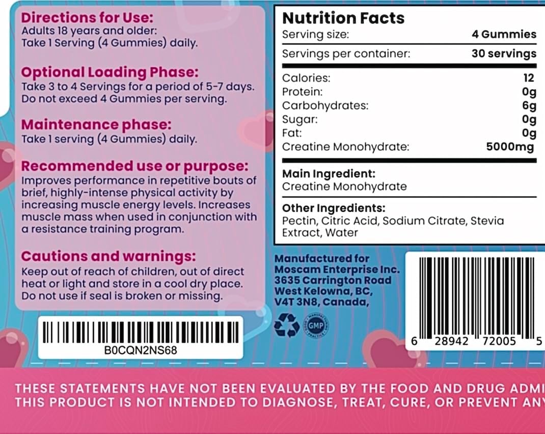 Creatine Monohydrate Gummies for Men & Women | 5g Creatine per Serving | Mixberry Flavor | 120 Count