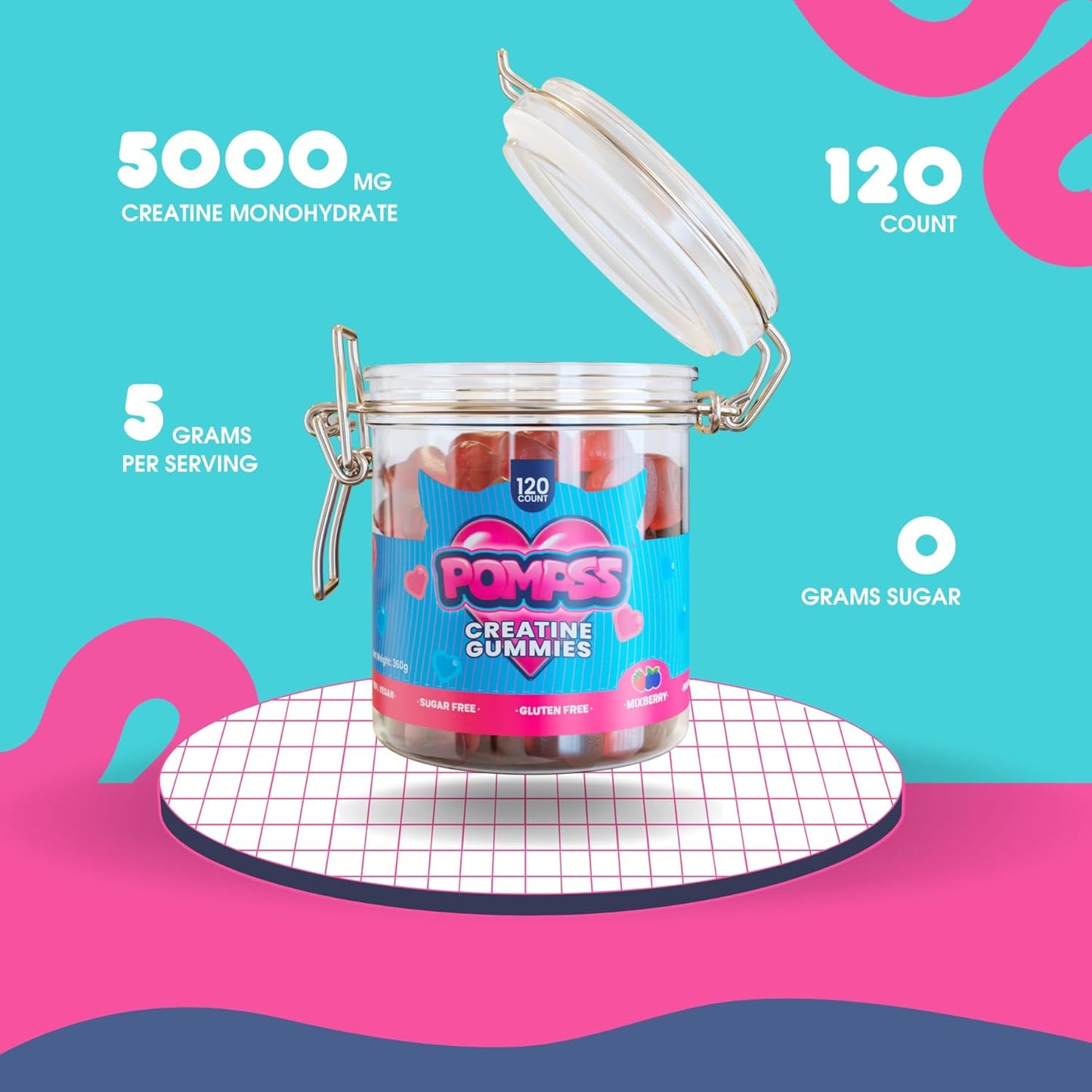 Creatine Monohydrate Gummies for Men & Women | 5g Creatine per Serving | Mixberry Flavor | 120 Count