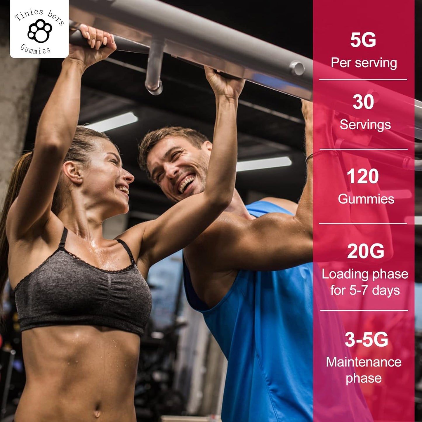 Creatine Monohydrate Gummies for Muscle Gain & Energy - Sugar Free, Gluten Free, Non-GMO - 30 Servings, 5g per Serving